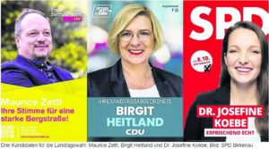 Drei Kandidaten für die Landtagswahl: Maurice Zettl, Birgit Heitland und Dr. Josefine Koebe. Bild: SPD Birkenau 